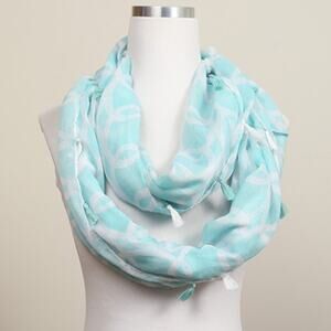 NEW NWT Boutique Mint & White Chain Print Cowl Tassel Infinity Scarf